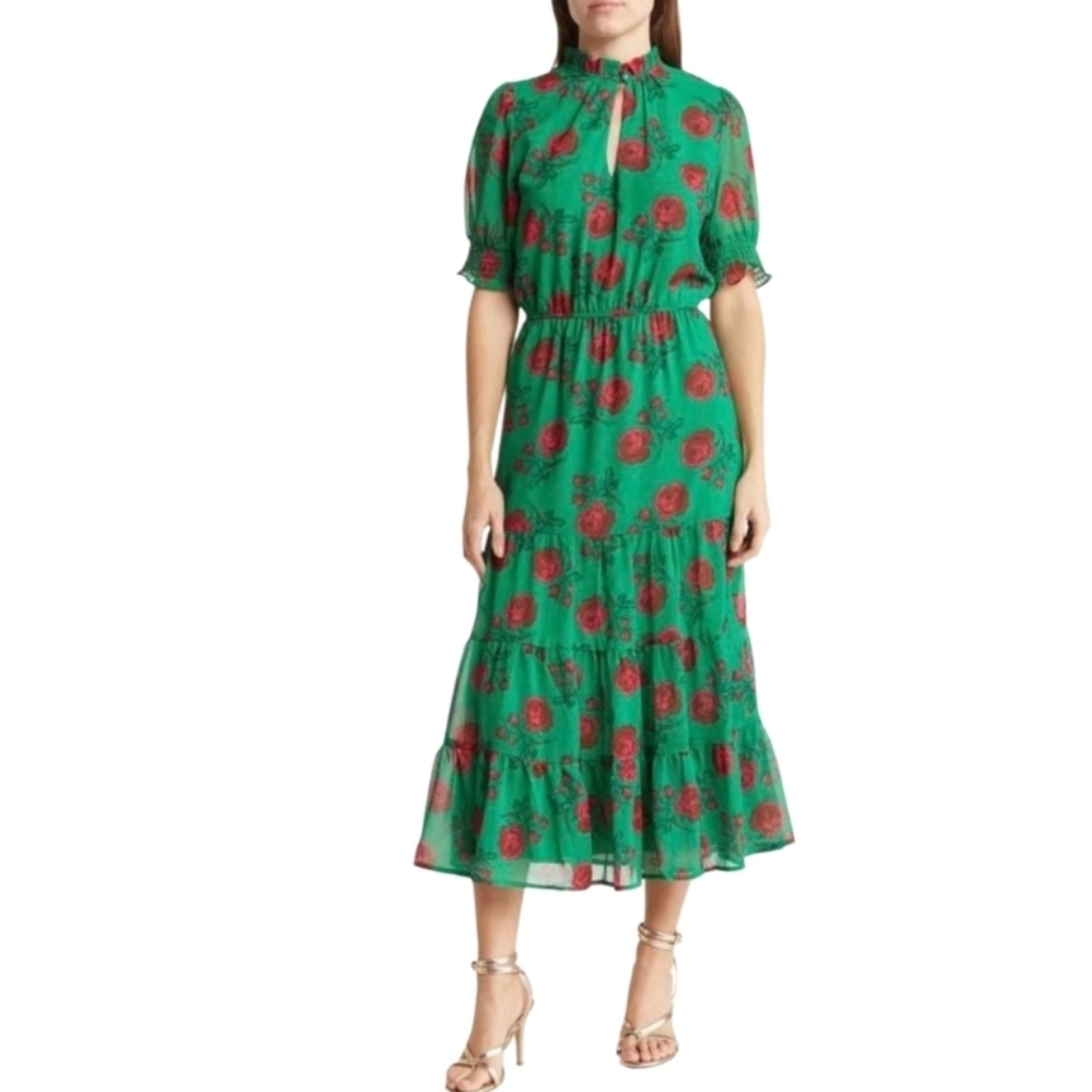 Betsey Johnson Green Maxi Dress with Red Floral Print - Picture 12 of 12